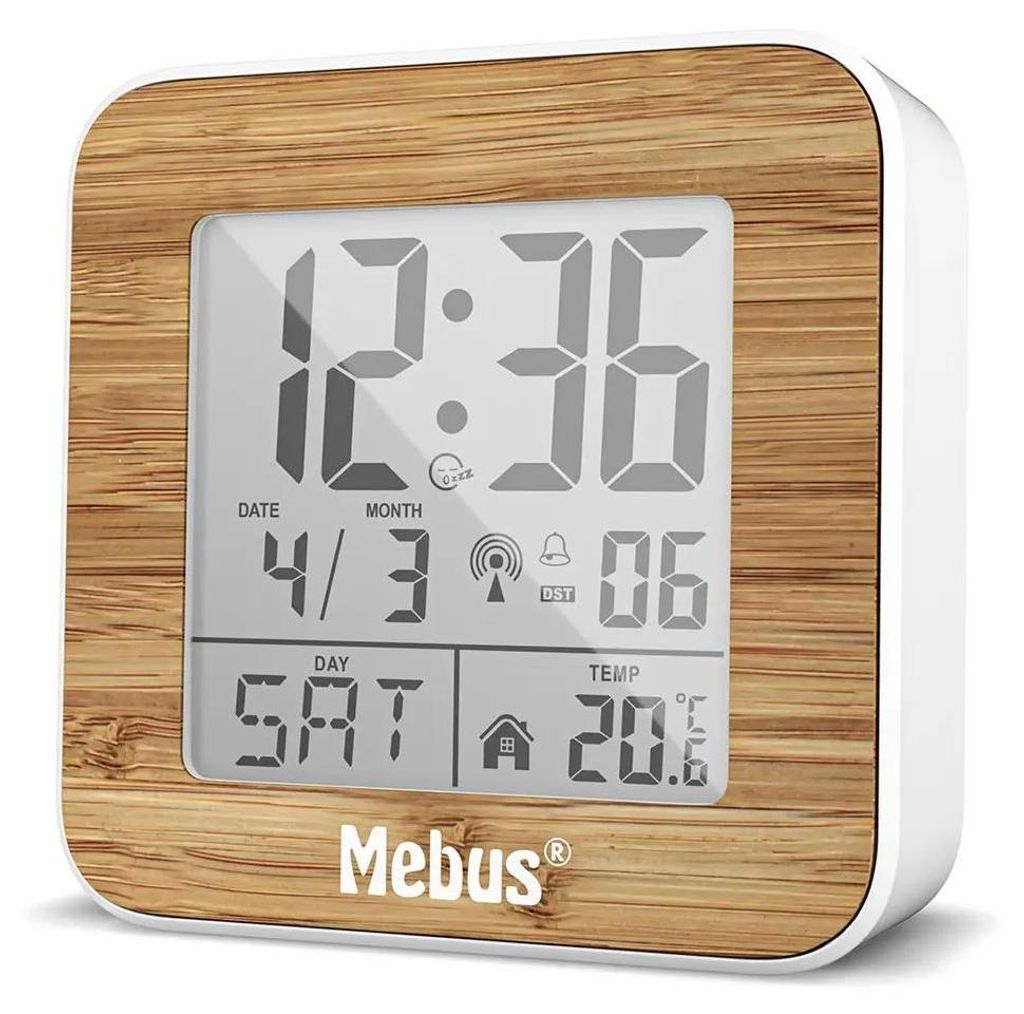 Mebus 27247 Weiss/Holzoptik Funkwecker digital