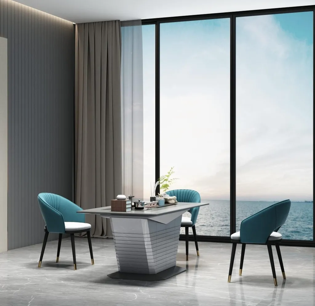 Set 3 grün-weiße Essstühle im modernen Design