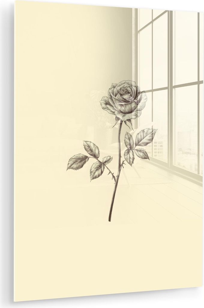 MuchoWow Glasbilder - Bilder auf Wandbild - Foto auf Glas Illustration - Schwarz - Rose 30x40 cm Wanddekoration aus Glas - Acrylglasbild - Acrylbil...