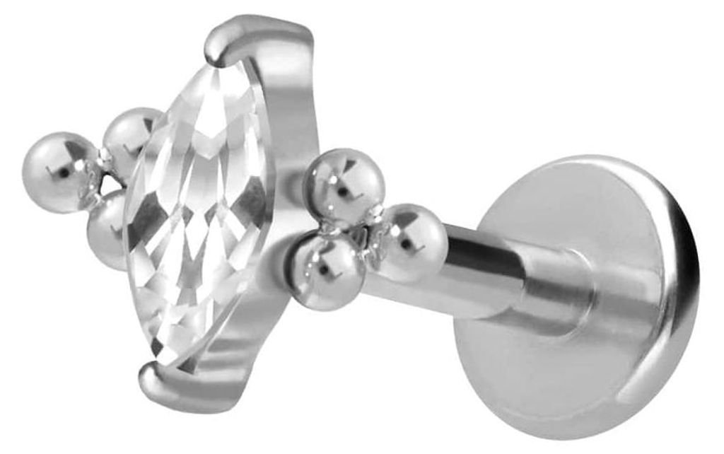 Ohrpiercing, Nasenpiercing Titan Labret mit Innengewinde KRISTALLTROPFEN + 6 KUGELN Silber Stablänge: 10mm | Stabstärke: 1,6mm