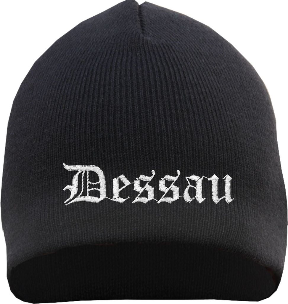 Dessau Beanie Mütze - Altdeutsch - Bestickt - Strickmütze Wintermütze Einheitsgröße Schwarz
