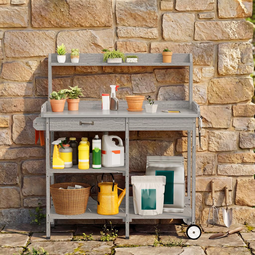 BEALIFE Tavolo da giardinaggio 112x43x120 cm Tavolo da Immagine del prodotto 