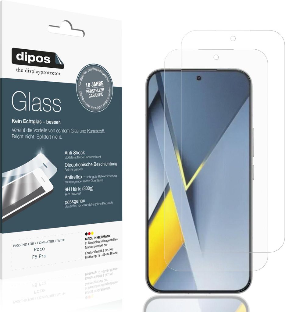 2x Schutzfolie für Poco F8 Pro matt - Anti-Shock 9H Folie dipos Glass Kunststoffglas