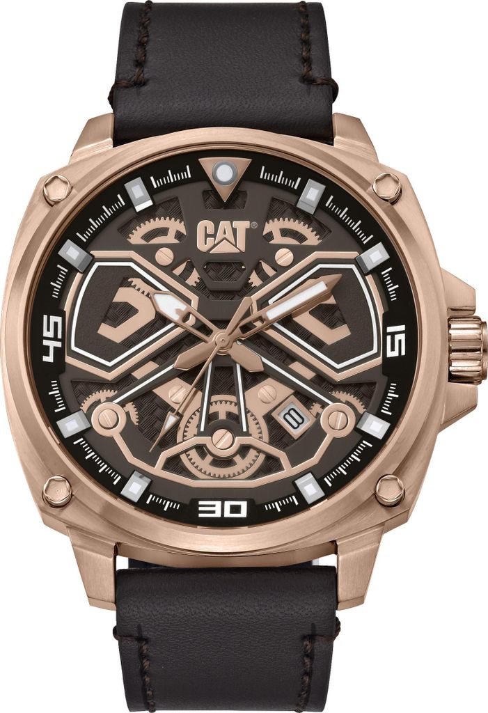 CAT Uhr Tokyo 3HD Leder Schwarz/Rosegold 44mm 100m