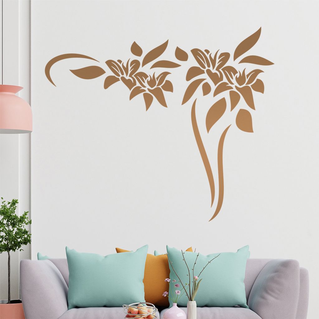 Blumen - Linien Wandtattoo in 6 Größen - Wandaufkleber Wall Sticker - Dekoration, Küche, Wohnzimmer, Schlafzimmer, Badezimmer