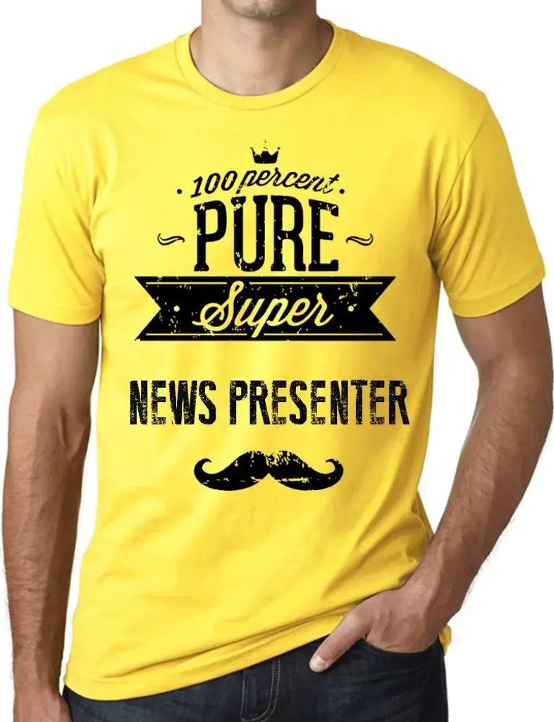 Herren Grafik T-Shirt 100%ige Super-Nachrichtenmoderatorin – 100% Pure Super News Presenter – Öko-Verantwortlich Vintage Jahrgang Kurzarm Lustige