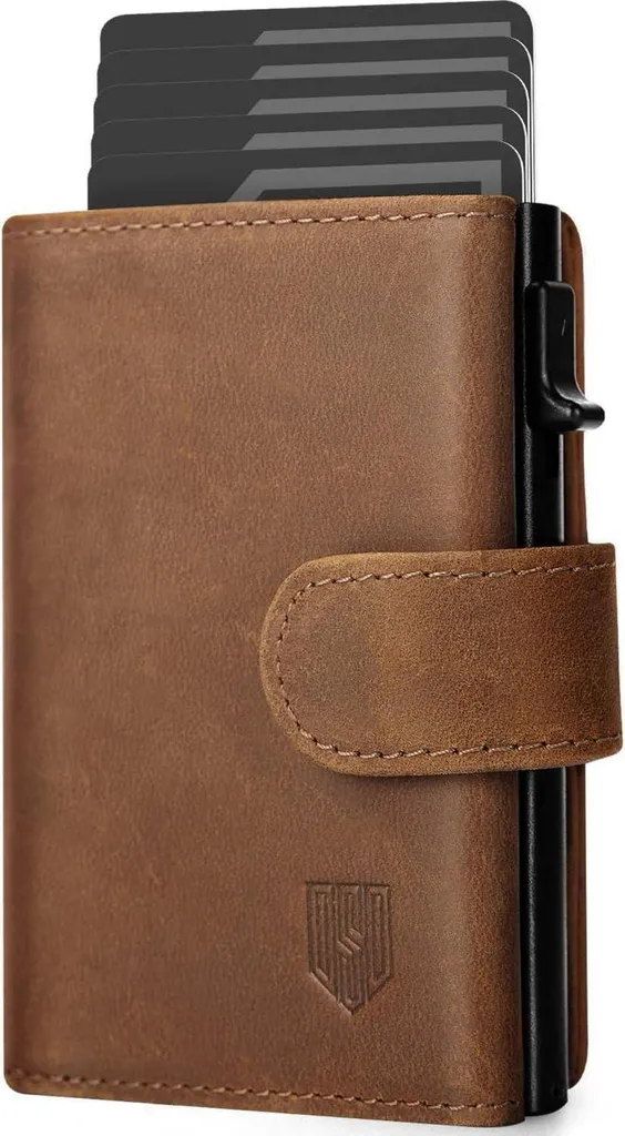 Portafoglio Uomo Piccolo Marrone RFID Alluminio Porta Monete Pop-up