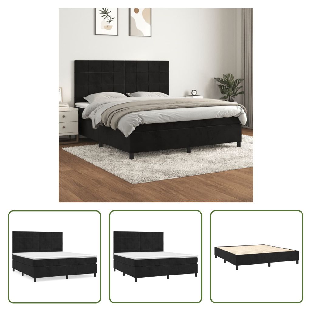 The Living Store Boxspringbett mit Matratze Schwarz 160x200 cm Samt