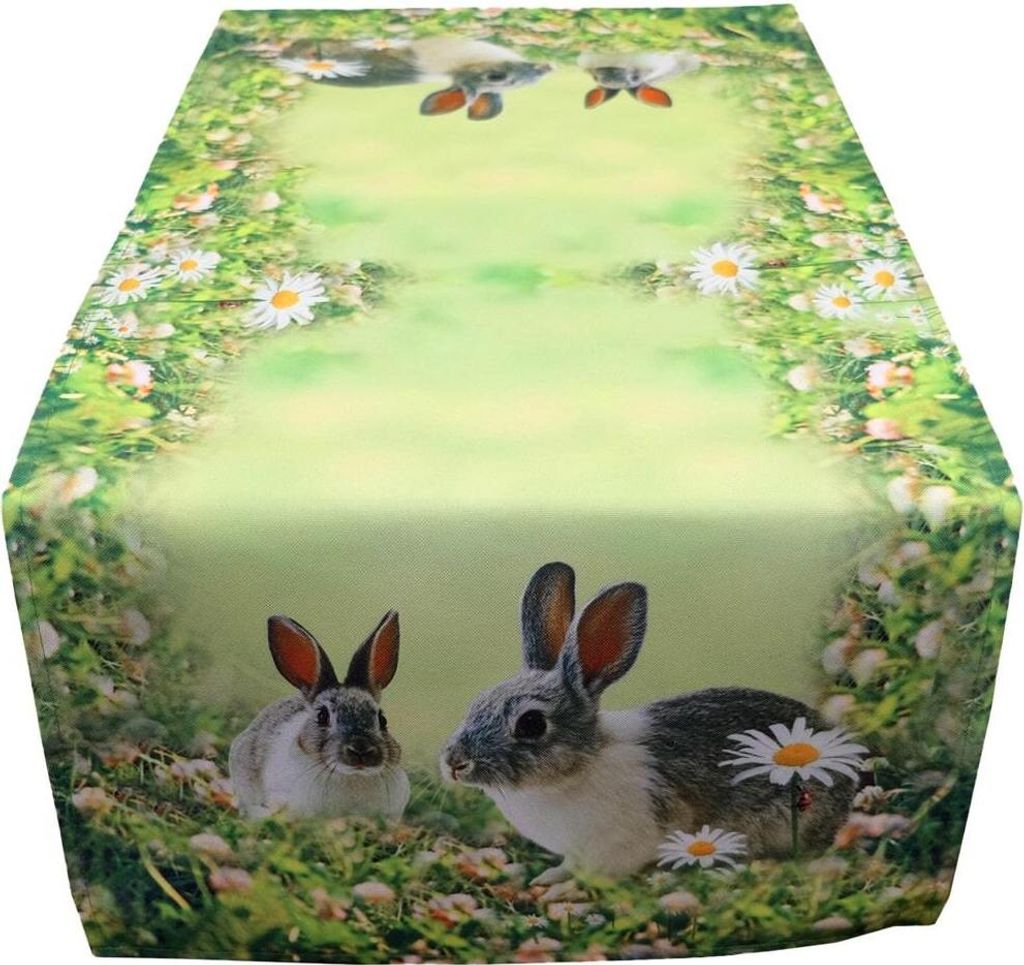 Tischläufer süße Hasen & Wiese Ostern Fotodruck bunt 90x40 cm