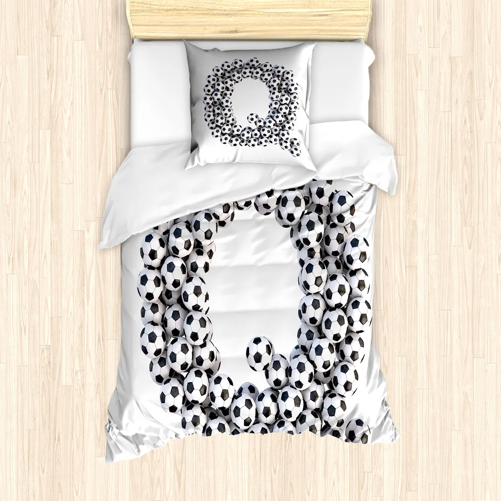 ABAKUHAUS Lettera Q Set copripiumino per letti singoli, design sportivo creativo, antiacaro, adatto a chi soffre di allergie, con federa, 135 cm x 200 cm - 80 x 80 cm, bianco e nero