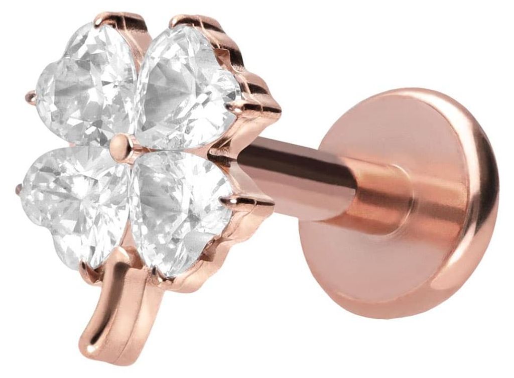 Piercing-Zubehör Titan Labret mit Push Fit KRISTALLKLEEBLATT RoséGold Stablänge: 9mm | Stabstärke: 1,2mm