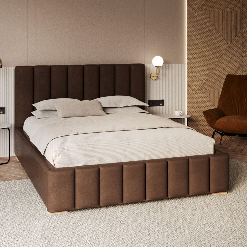 FDM Bett DENTON Trinity 120x200 cm Polsterbett mit Lattenrost mit Matratze Kaltschaum BRESSO aus Metall Bettkasten Stauraumbett Samt braun