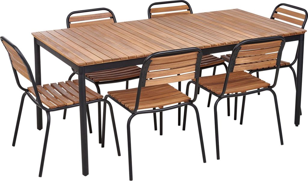 BELIANI Gartenmöbel Set Hellbraun Akazienholz Rechteckiger Gartentisch und 6 Stühle ohne Armlehnen Rustikaler Stil Outdoor Set für Garten Terrasse