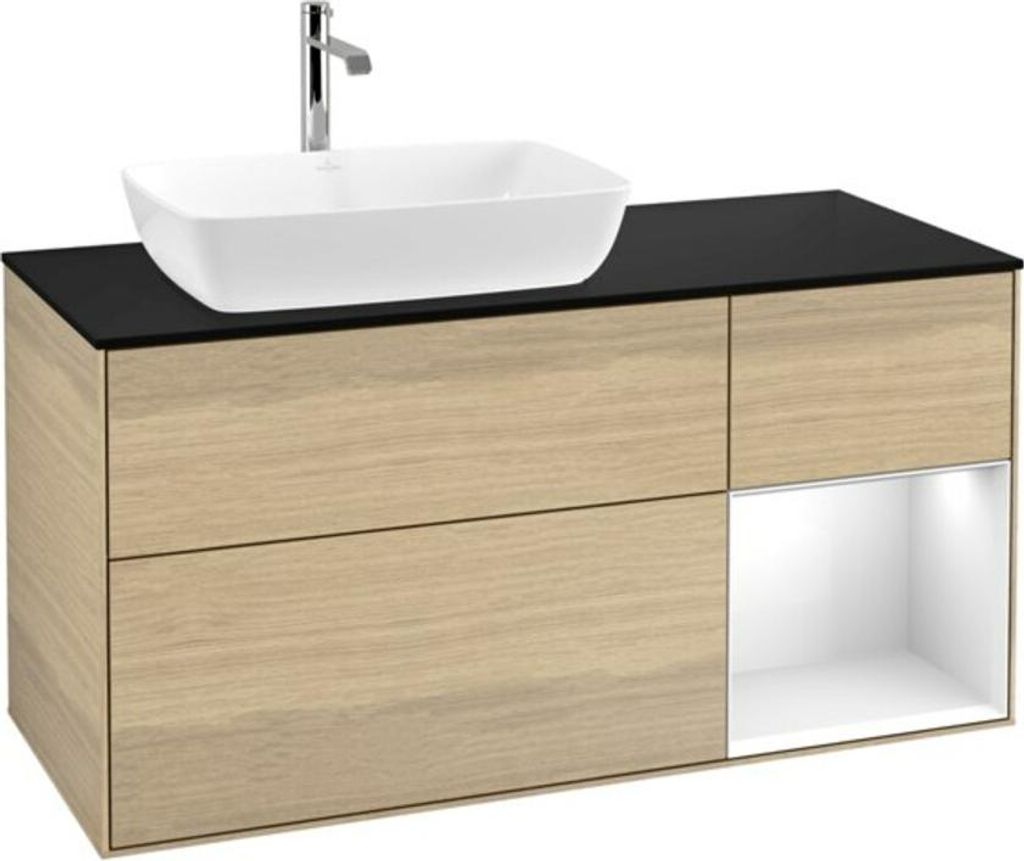 V&B Waschtischunterschrank Finion 120cm, Pl bla m, Reg glo wh. Lac, Oa ven