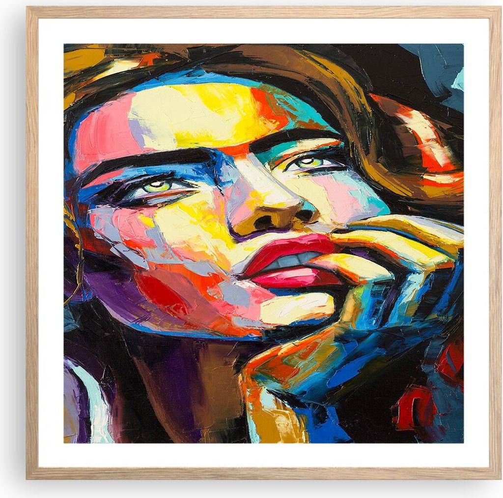Gerahmtes Poster - Rahmen in heller Eiche - Mädchen Gesicht - 60x60 cm - Wand Bild - Wanddeko - Wandbilder - Kunstposter - Wandposter - Bilderrahm...