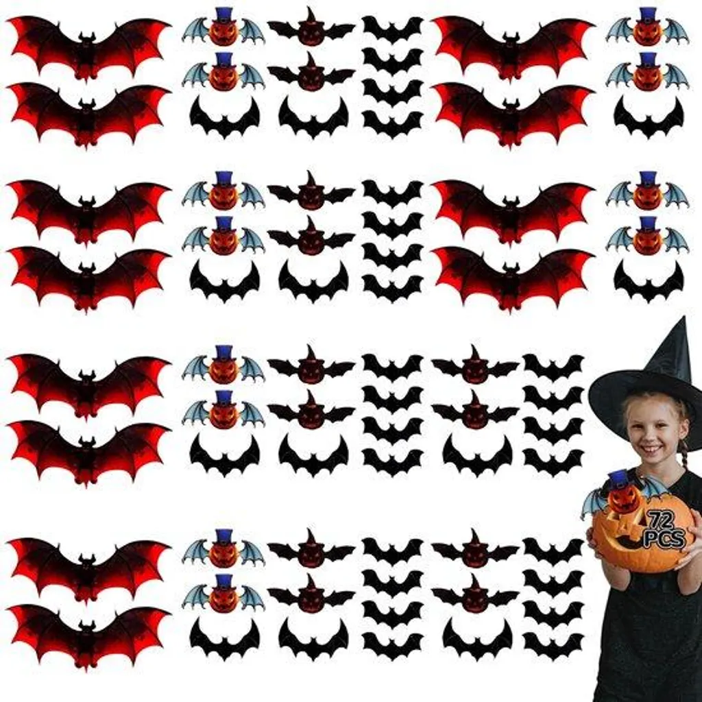 Décorer Halloween sans abîmer les murs : 72 Chauves-souris Adhésives