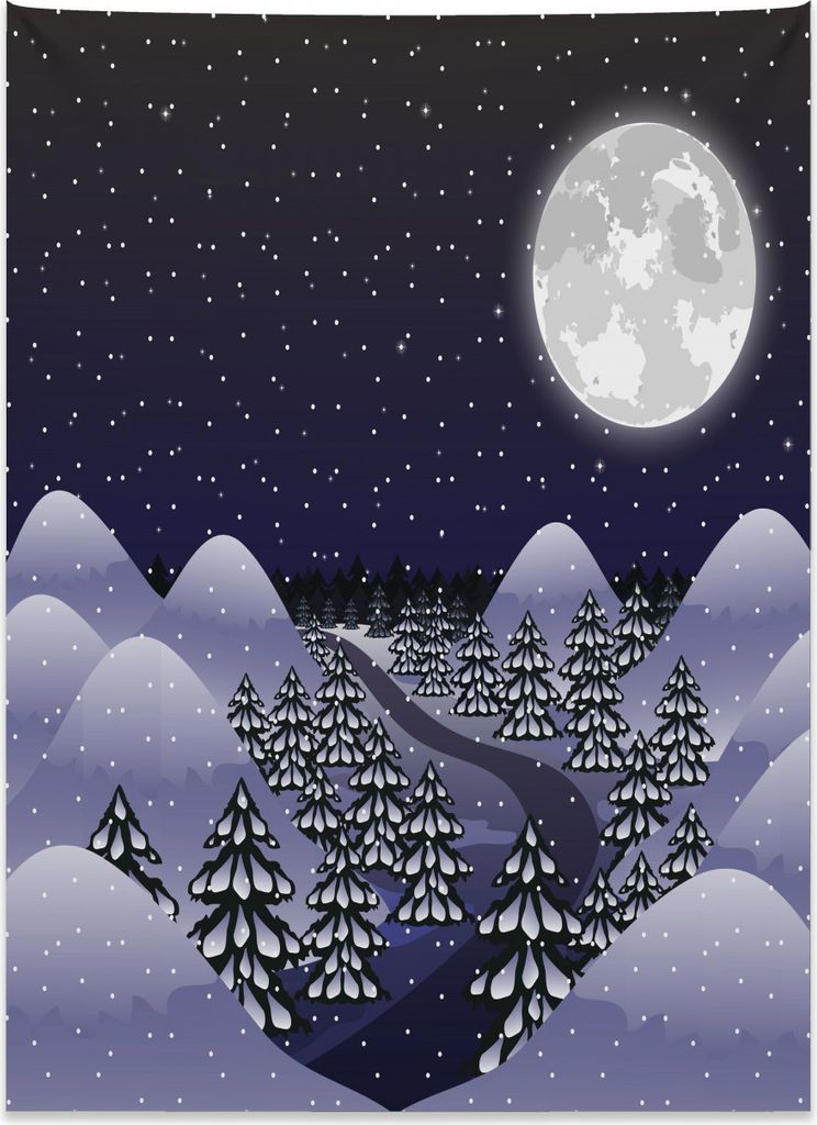 Abakuhaus Northwoods Wandteppich, Schneefall Dark Forest aus Weiches Mikrofaser Stoff Kein Verblassen Klare Farben Waschbar, 110 x 150 cm, Hellgrau...