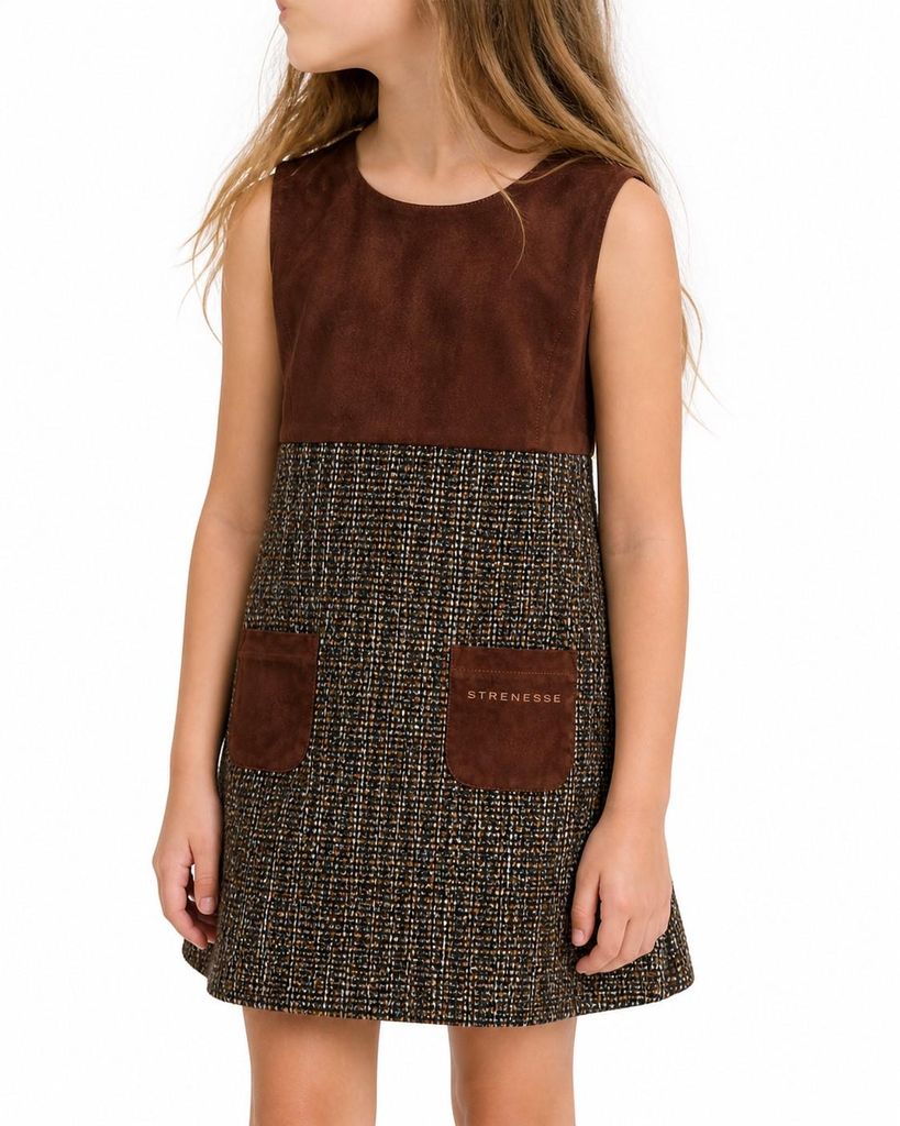 63108 STRENESSE Trägerkleid Mädchen Braun Gr. 128 – Klassisches Kleid für Herbst & Winter