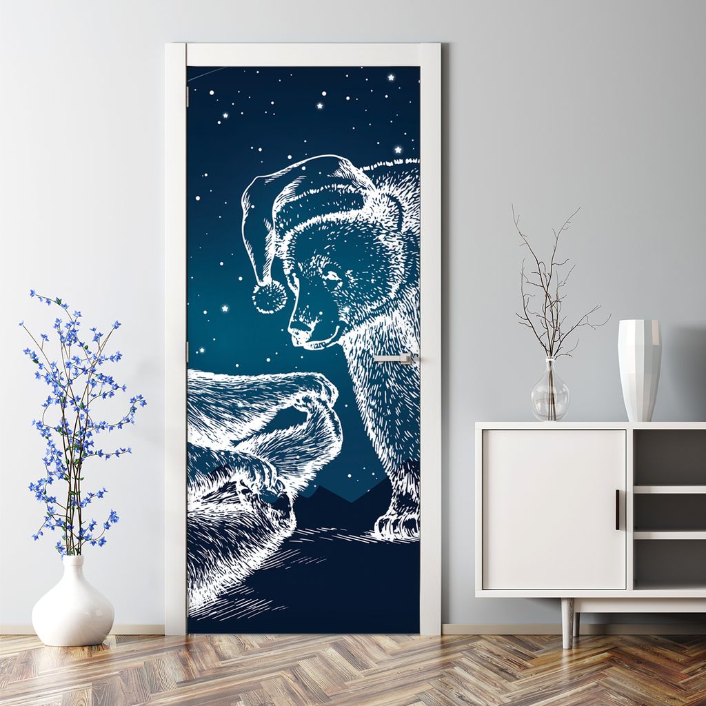 Dekorative Türtapete selbstklebend Klebefolie Tapete Türposter Bären Sternen blau 85 x 200 cm