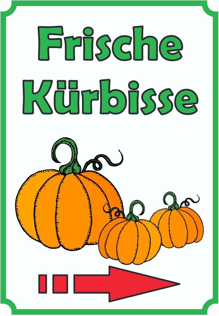 Verkaufsschild Schild Kürbis Hochkant mit Pfeil rechts A6 Rückseite selbstklebend