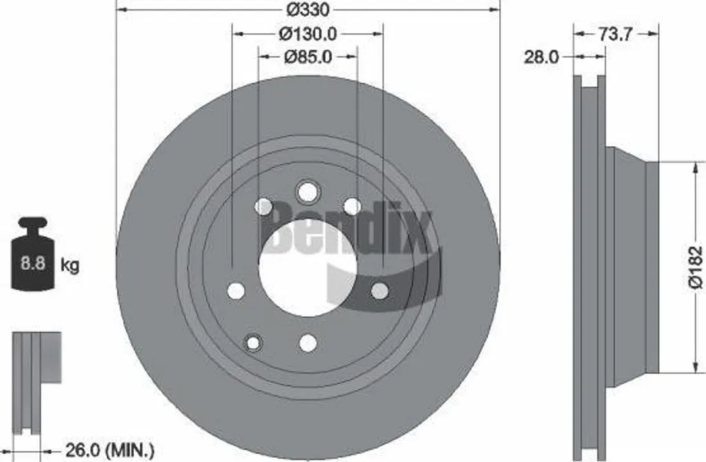Disque de frein arrière pour Porsche Cayenne et Audi Q7 - BENDIX BDS1143