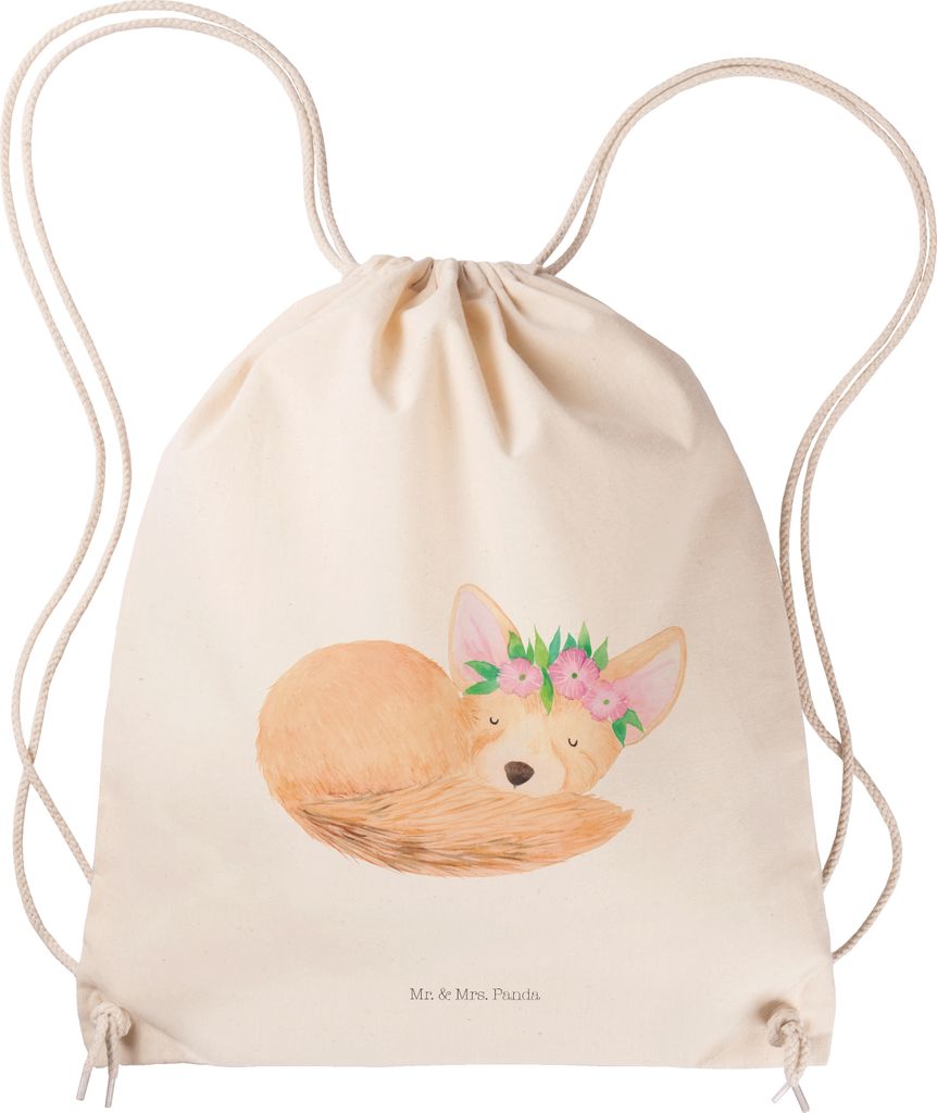 Mr. & Mrs. Panda gym tasche Wüstenfuchs Blumen - Transparent - Geschenk, Wüste, wander rucksack, Beutel, Afrika, Turnbeutel, Blumenkranz, Glückl...