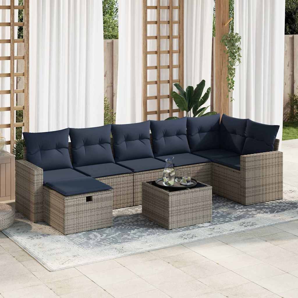 Möbel 8-tlg. Garten-Sofagarnitur mit Kissen Grau Poly Rattan - Gartenmöbelgarnituren 3325417