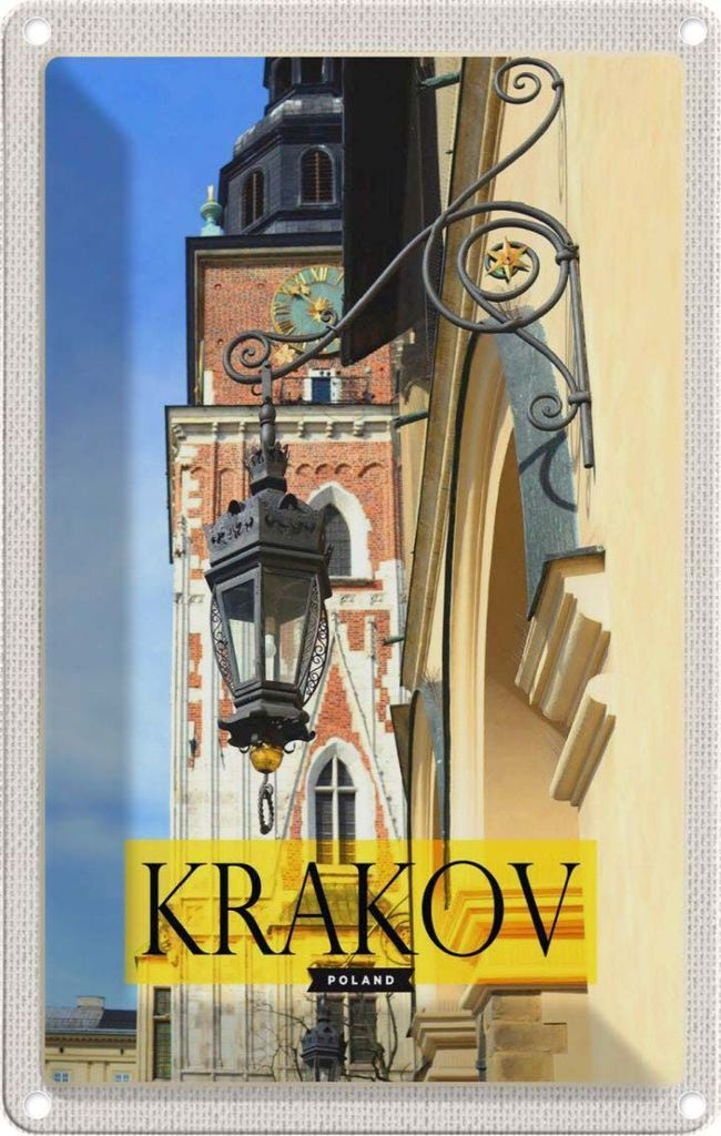 vianmo Blechschild 30x20 cm Krakow Polen Kirche Laterne Innenstadt Bildmotiv Reisemotiv Abenteuer Reisen Urlaub