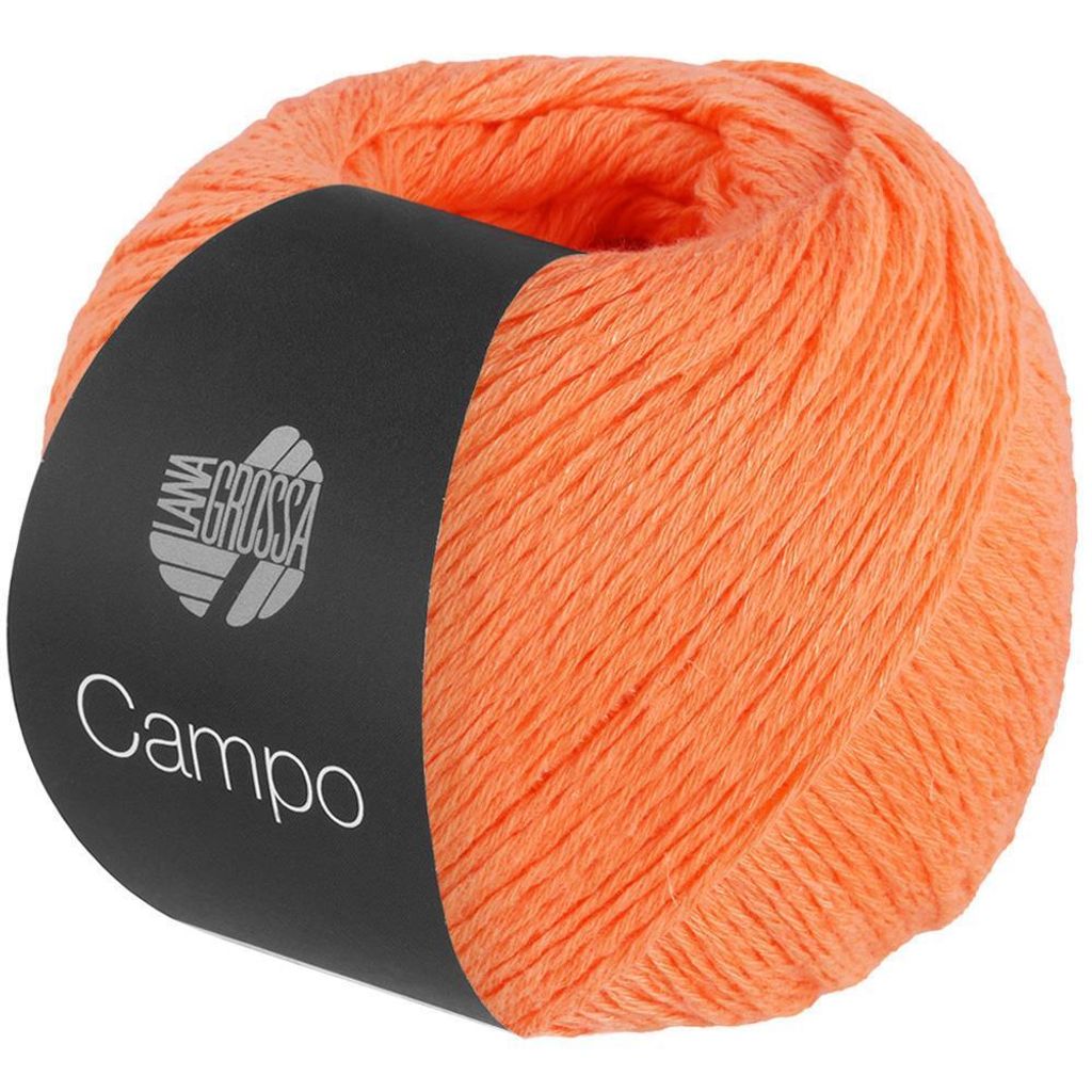 A ball of orange yarn with a black label.