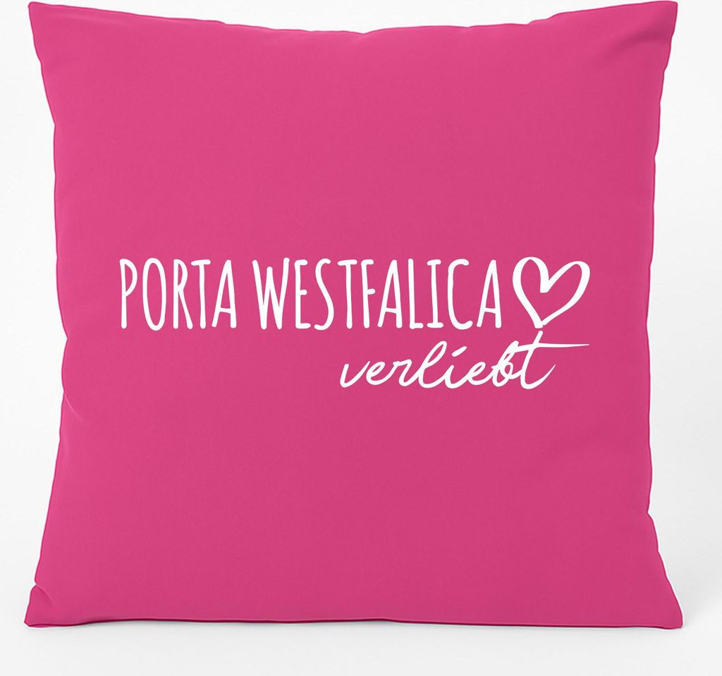 Huuraa Kissen Porta Westfalica verliebt 40x40cm mit Füllung Fuchsia Baumwolle Dekokissen Geschenkidee