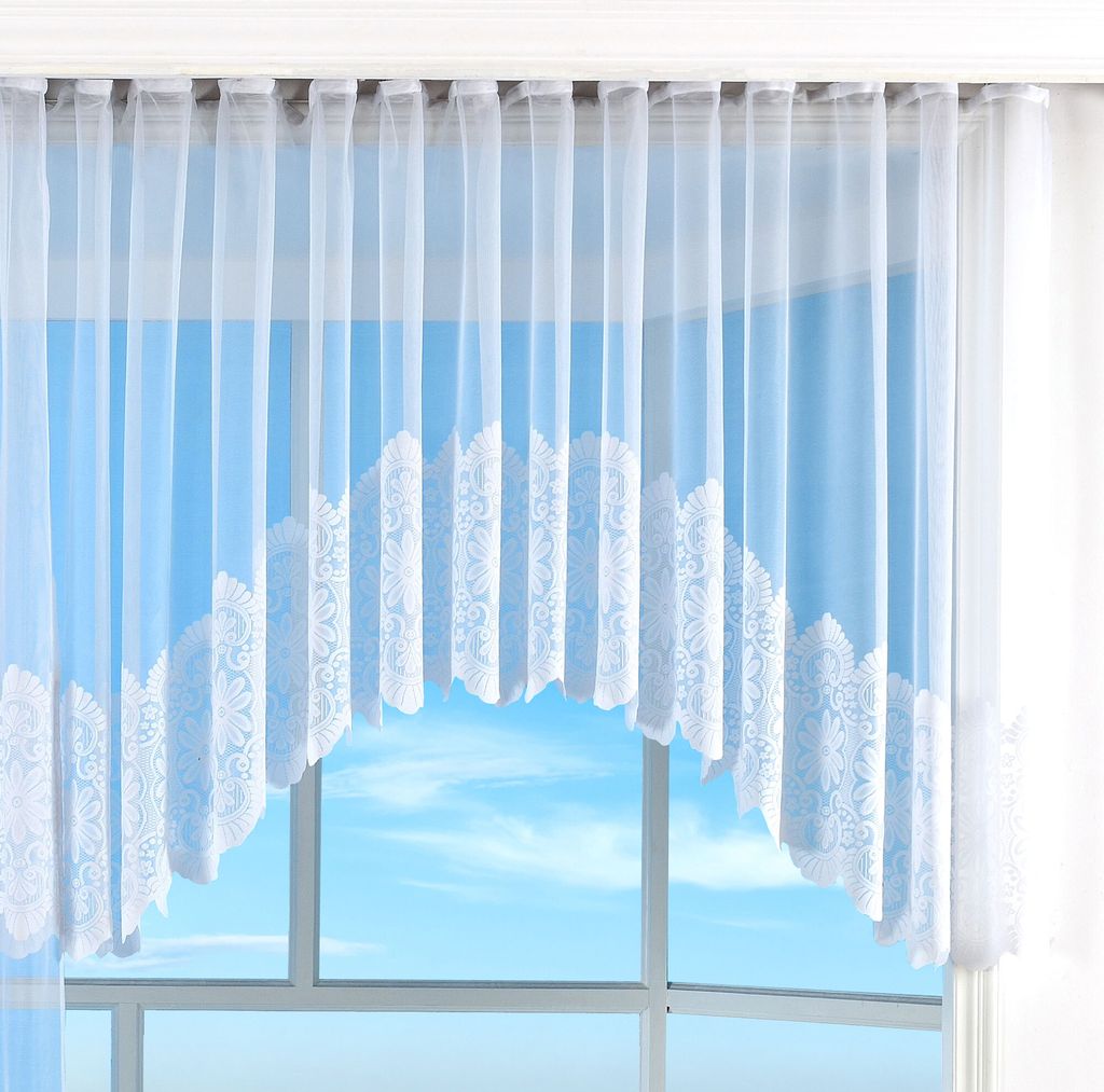 Bogenstore Barock Gardine Jacquard, 245x300, Blumenmuster Weiß Kräuselband Universalband Faltenband Store, 13117