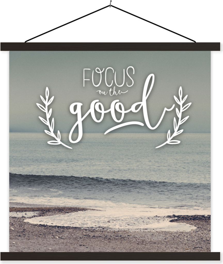 MuchoWow Textilposter Konzentriere dich auf das Gute" - Sprüche - Zitate 120x120 cm mit schwarzem Rahmen - Aufhängungsset