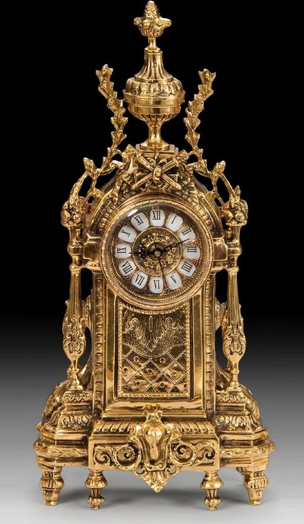 Casa Padrino Luxus Barock Tischuhr Gold 21 x H. 44 cm - Handgefertigte Bronze Uhr im Barockstil - Barock Schreibtischuhr - Barock Schreibtisch Deko...