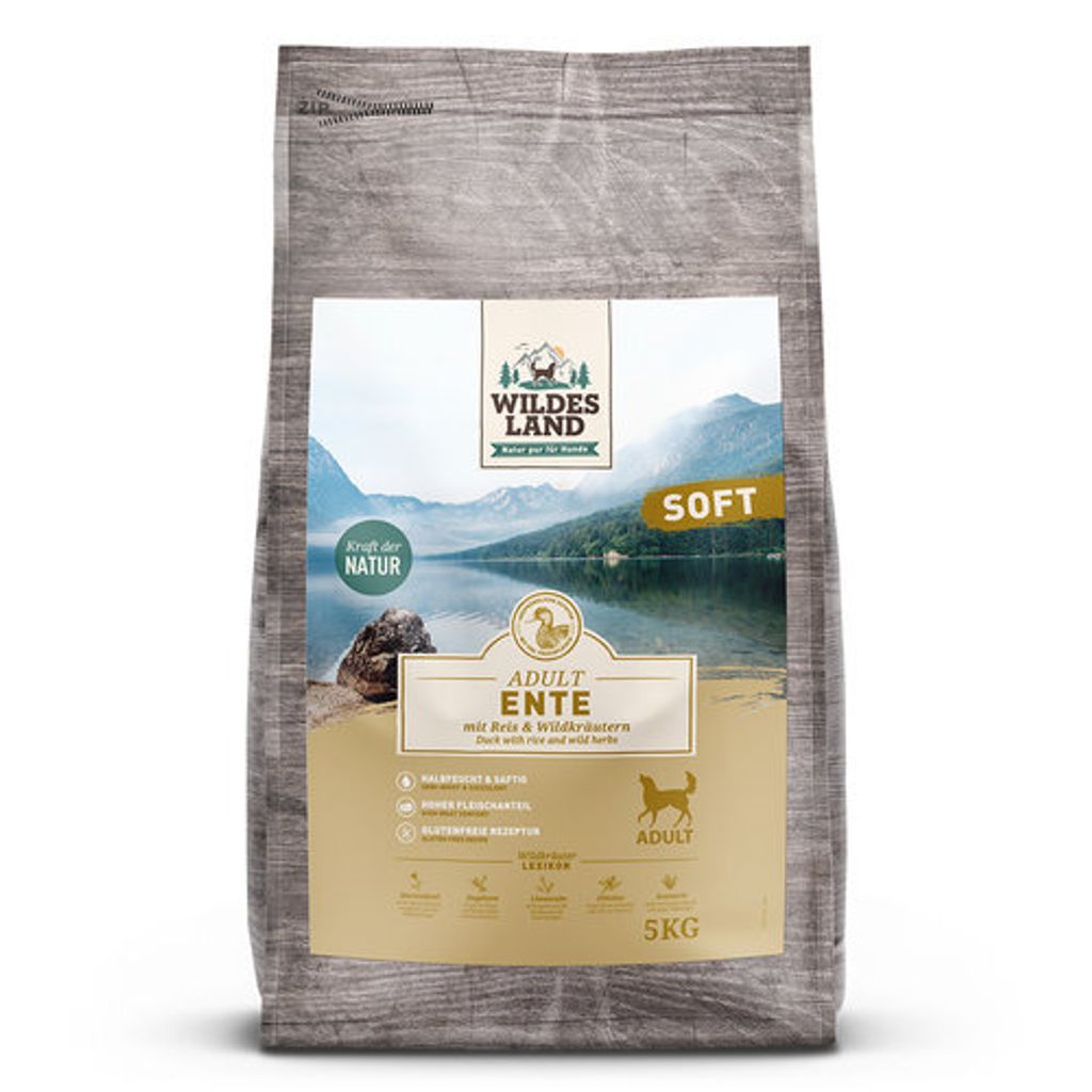 Wildes Land Ente mit Reis und Wildkräutern Soft 5 Kg Hundefutter