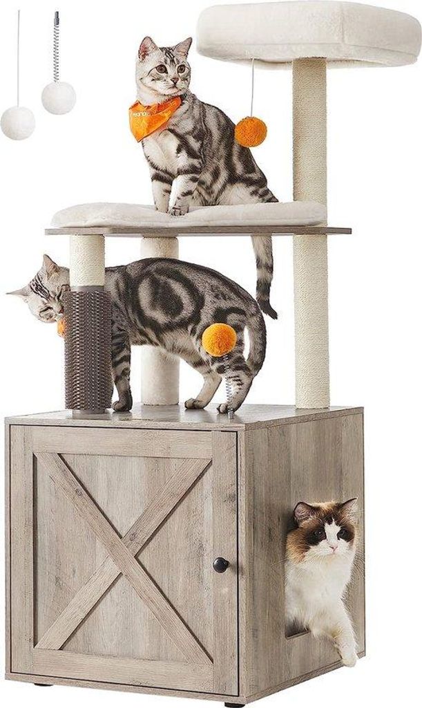 Katzenbaum mit Kratzpfosten, 2-in-1, grau, 134cm, waschbar