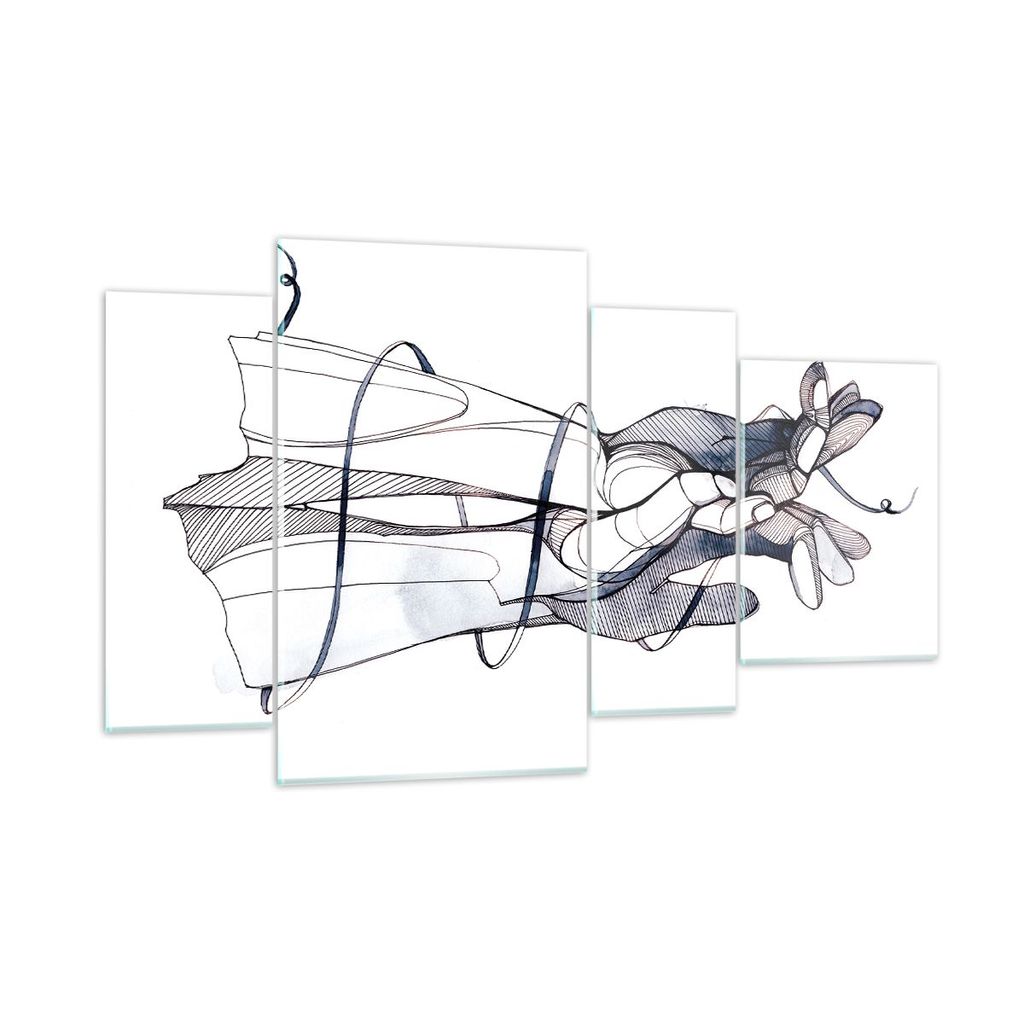 Bilder auf glas - 4 Teile - Hände Surrealismus Grafik - 120x70cm - Glasbilder - Wandbilder - Bilder - zum Aufhängen bereit - Wanddekoration aus G...