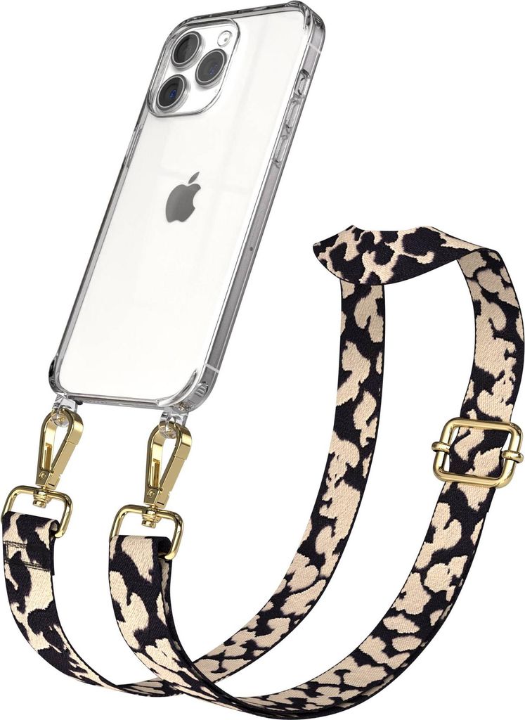 EAZY CASE Handykette - Verstellbarer Trageriemen kompatibel mit Apple iPhone 15 Pro Max, Handykordel mit transparenter Silikon-Hülle, Karabiner Go...