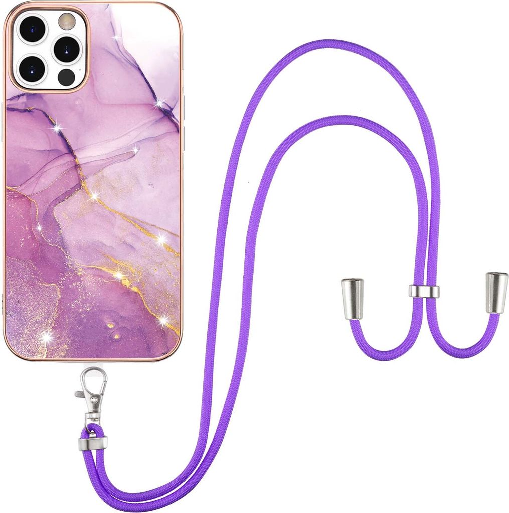 iPhone 12 / 12 Pro Handykette Hülle, Ultra Dünn Soft TPU Bumper Anti-kratzt Schutzhülle mit verstellbarem Tragegurt für iPhone 12 / iPhone 12 P...