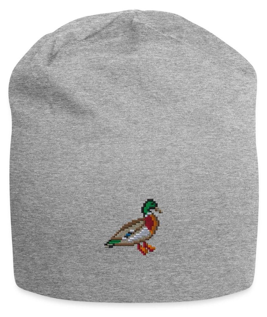 Spreadshirt Gestickte Pixel Ente Jersey-Beanie, One size, Grau meliert