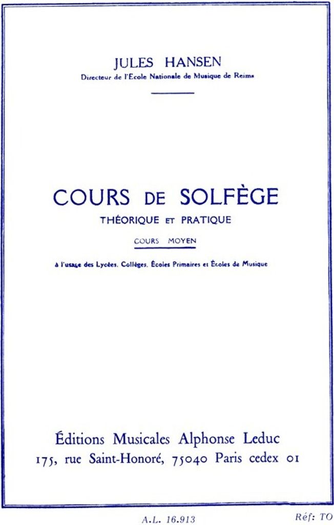 Hansen Solfege Theorique Et Pratique Cours Moyen