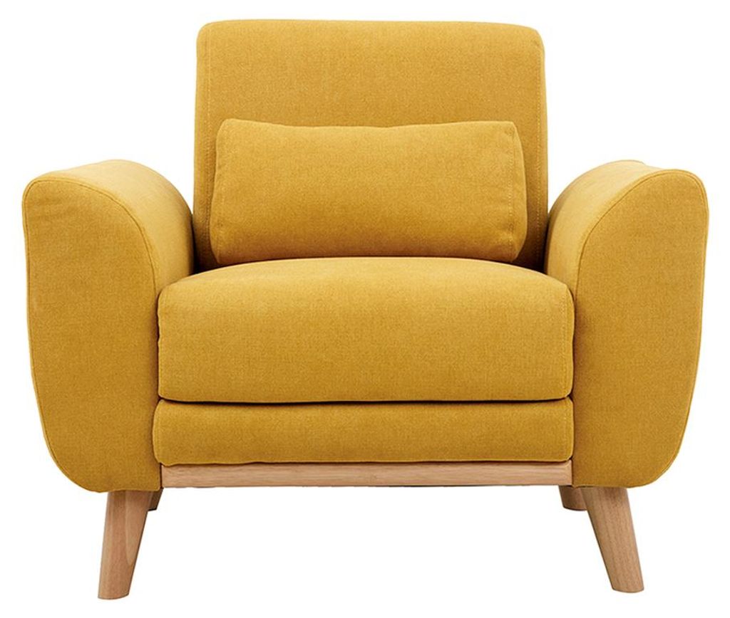 Miliboo - Design-Sessel Stoff Gelb und Füße Eiche EKTOR