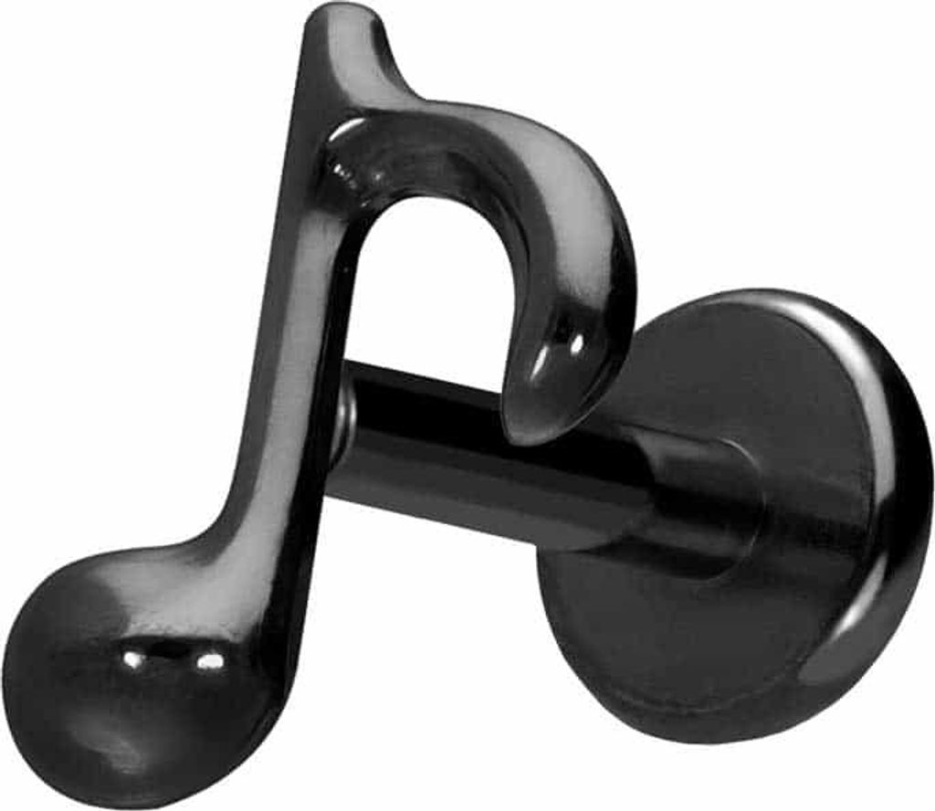 Ohrpiercing, Nasenpiercing Titan Labret mit Push Fit ACHTELNOTE Schwarz Stablänge: 8mm | Stabstärke: 1,2mm
