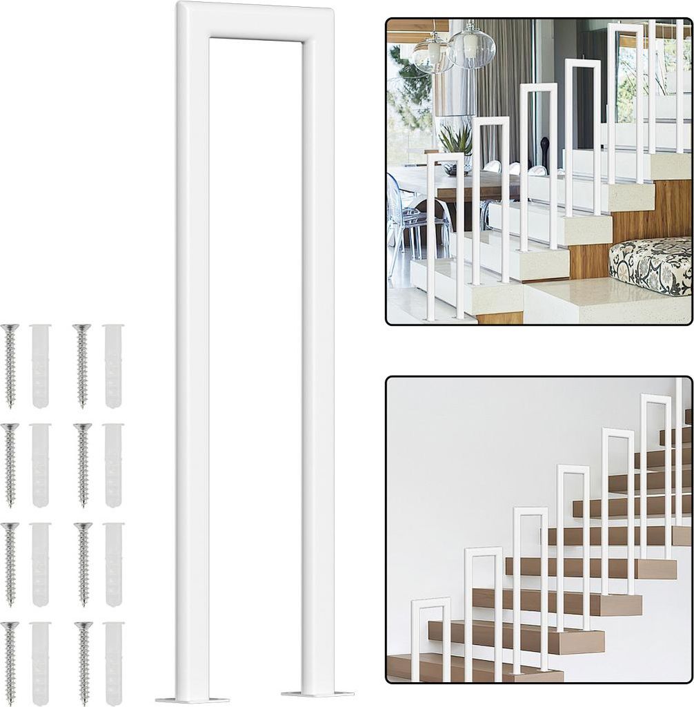 Izrielar 65cm U-Form Treppengeländer Weiß Eisen Elliptische Röhre Handlauf für Treppen für Universal Innen und Außen , Flure