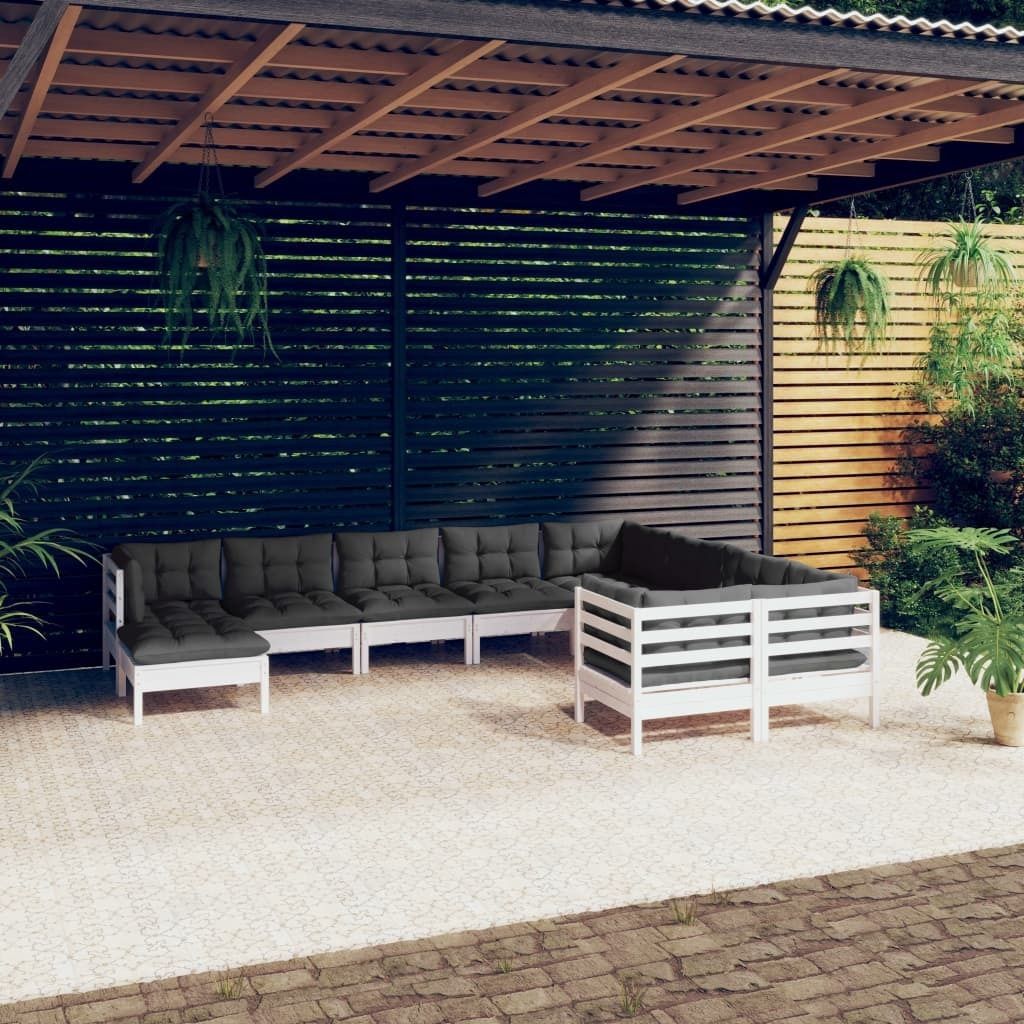 Maison Exclusive - 10-tlg. Garten-Lounge-Set mit Kissen Weiß Kiefernholz