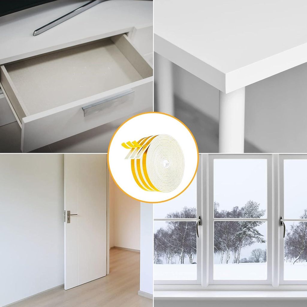 Selbstklebende Tür- und Fensterdichtung - 6 mm x 3 mm – Schallisolierung und Zugdämpfung – 5 Meter pro Rolle