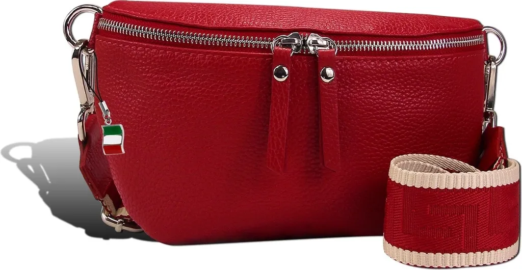 Sac Sacoche en Cuir Rouge pour Femme avec Bandoulière Multicolore