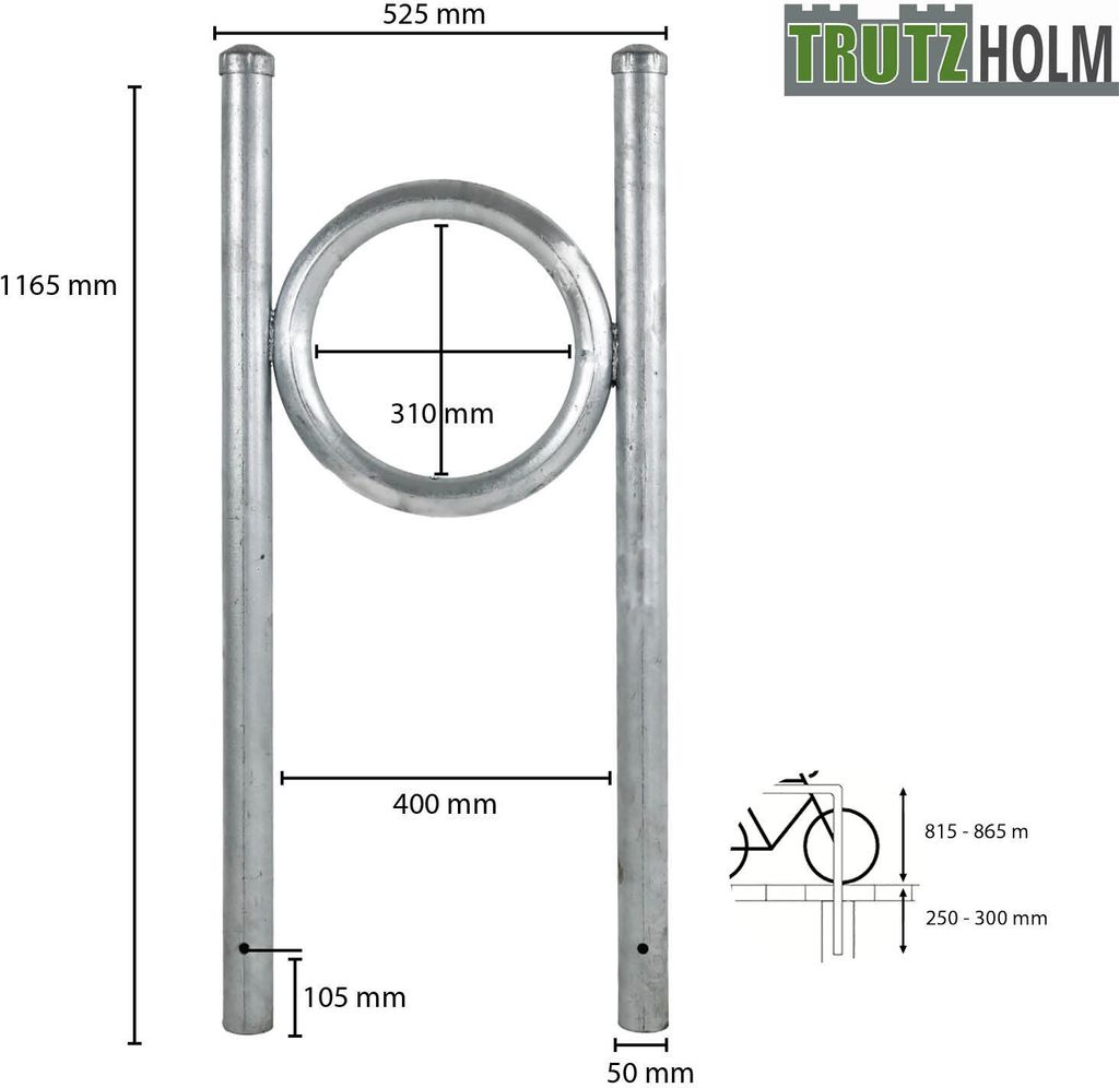 Fahrradanlehnbügel 116,5 x 52,5 cm Stahl feuerverzinkt Ø 50 Produktbild 2