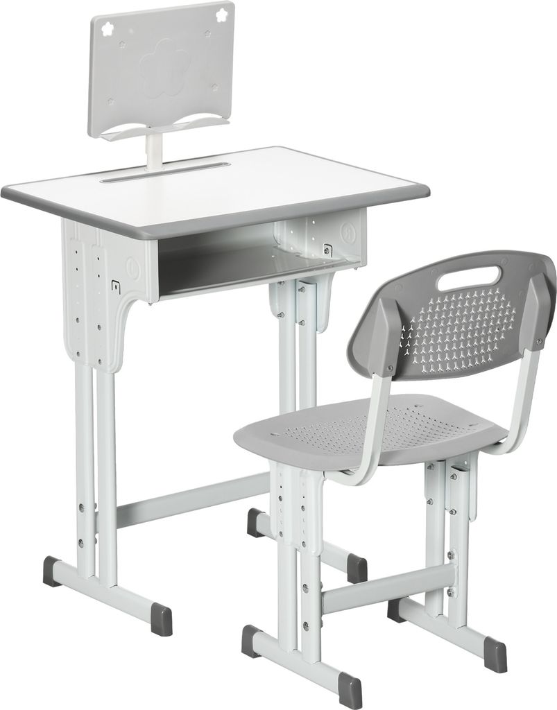 HOMCOM Schreibtisch- und Stuhl-Set für Kinder von 6–12 Jahren, höhenverstellbarer Kinderschreibtisch mit 1 Schublade, 1 Stiftfach und 1 Bücher...
