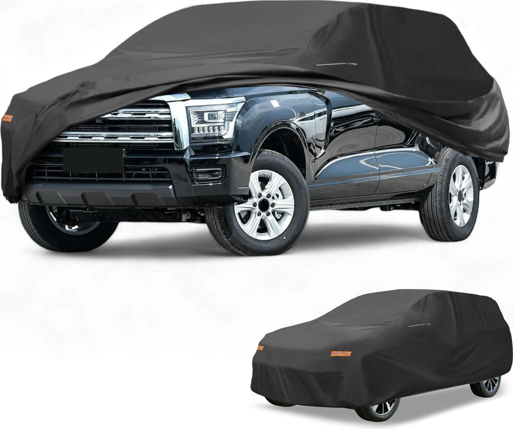 1 Stk. Universal Autoabdeckung Wasserdicht Alle Wetter Automotive Outdoor Anti-UV Sonnenregen Schutz Vollabdeckung 210D-PU Schwarz Passend für SUV...