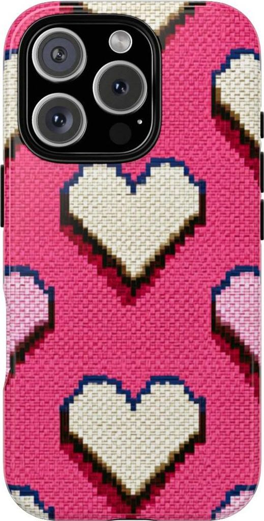 Pixelherzen in Weiß und Rosa – Hülle Kompatibel mit iPhone 16 Pro